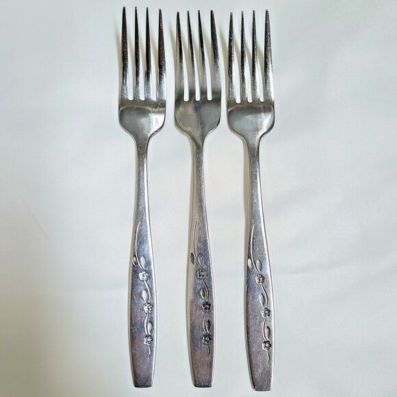 Oneida Other - 3 Oneida Northland Triana Dinner Forks 7 1/4" Stainless Burnished Floral Korea